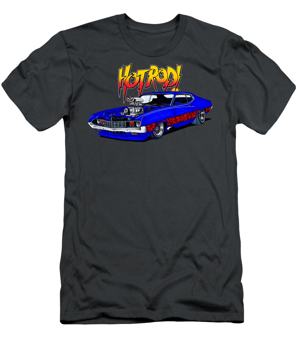 Iconic Legendary American Muscle Car Blue Ford Torino Coupe V8 Supercharged Vladyslav Shapovalenko T-Shirt