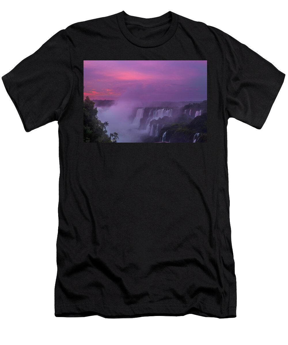 Iguazu Falls At Sunrise Devils Throat in Pink Morning Mist Mike Reid T-Shirt