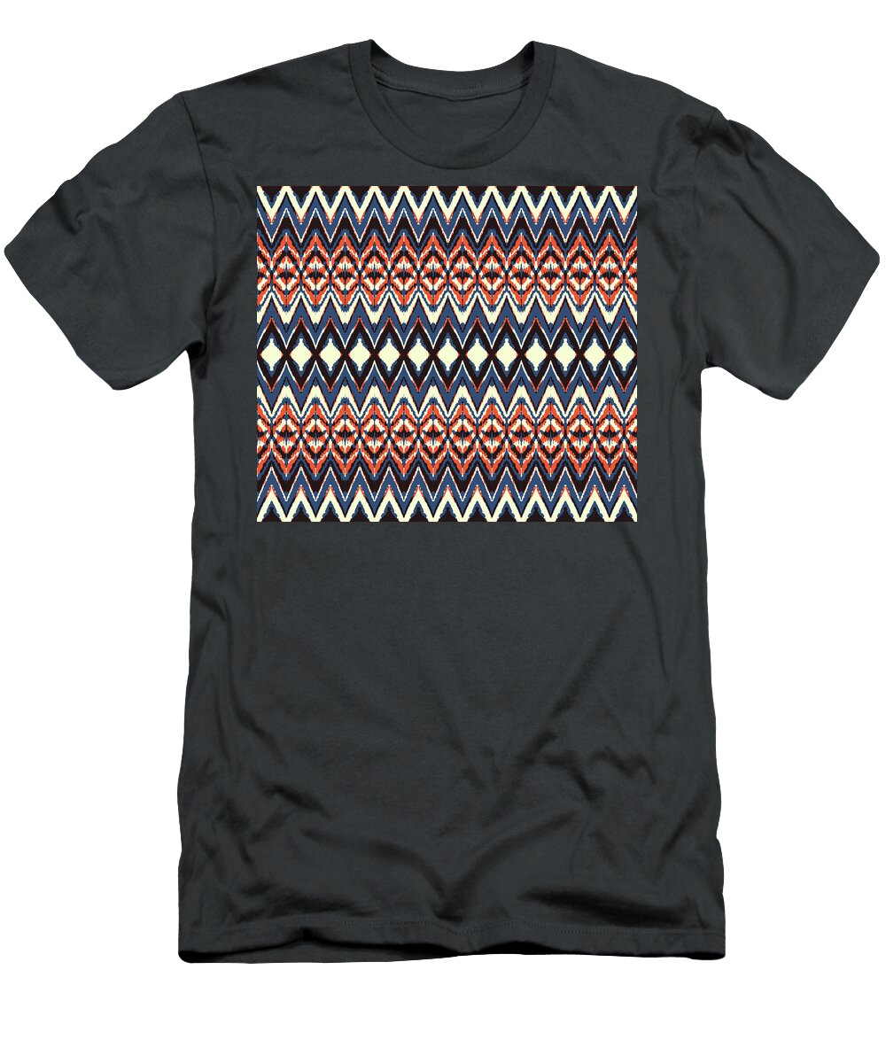 Ikat Seamless Pattern Tie Dye Shibori Print with Stripes and Chevron Ink Textured Japanese Background Ethnic Fabric Bohemian Fashion Endless Watercolor Texture African Rug Julien T-Shirt