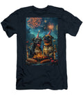 Illustration of Two Dogs Celebrating Fourth of July By Grilling Hotdogs Carmen Sisson T-Shirt