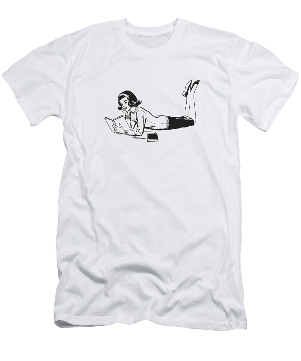 Illustration of Woman Reading Book Csa Images T-Shirt