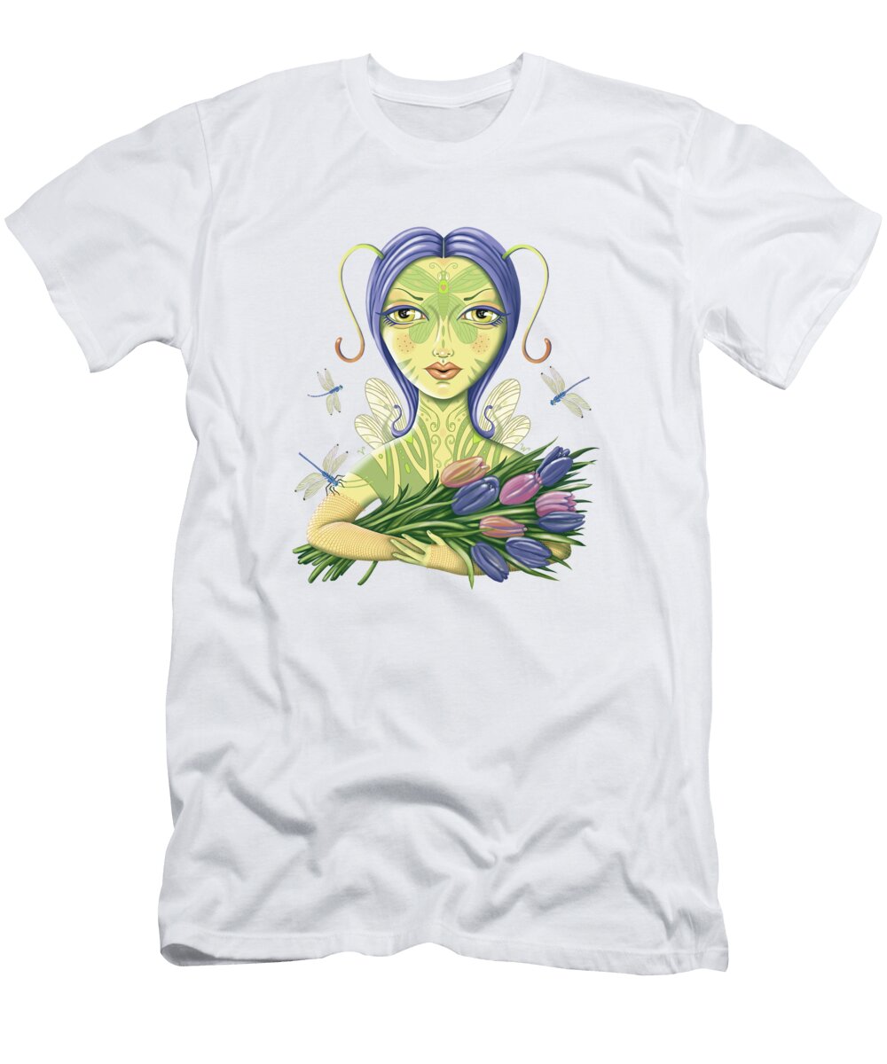 Insect Girl Antoinette with Tulips Valerie White T-Shirt