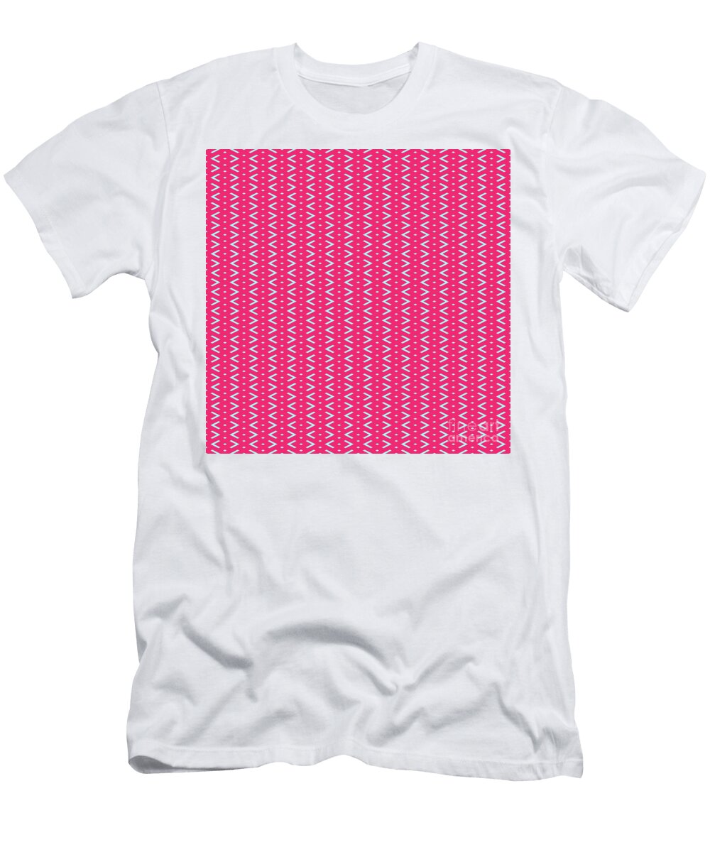 Inverse Chevron Diamond Dot Stripe in Light Aqua and Raspberry Pink N2865 Holy Rock Design T-Shirt
