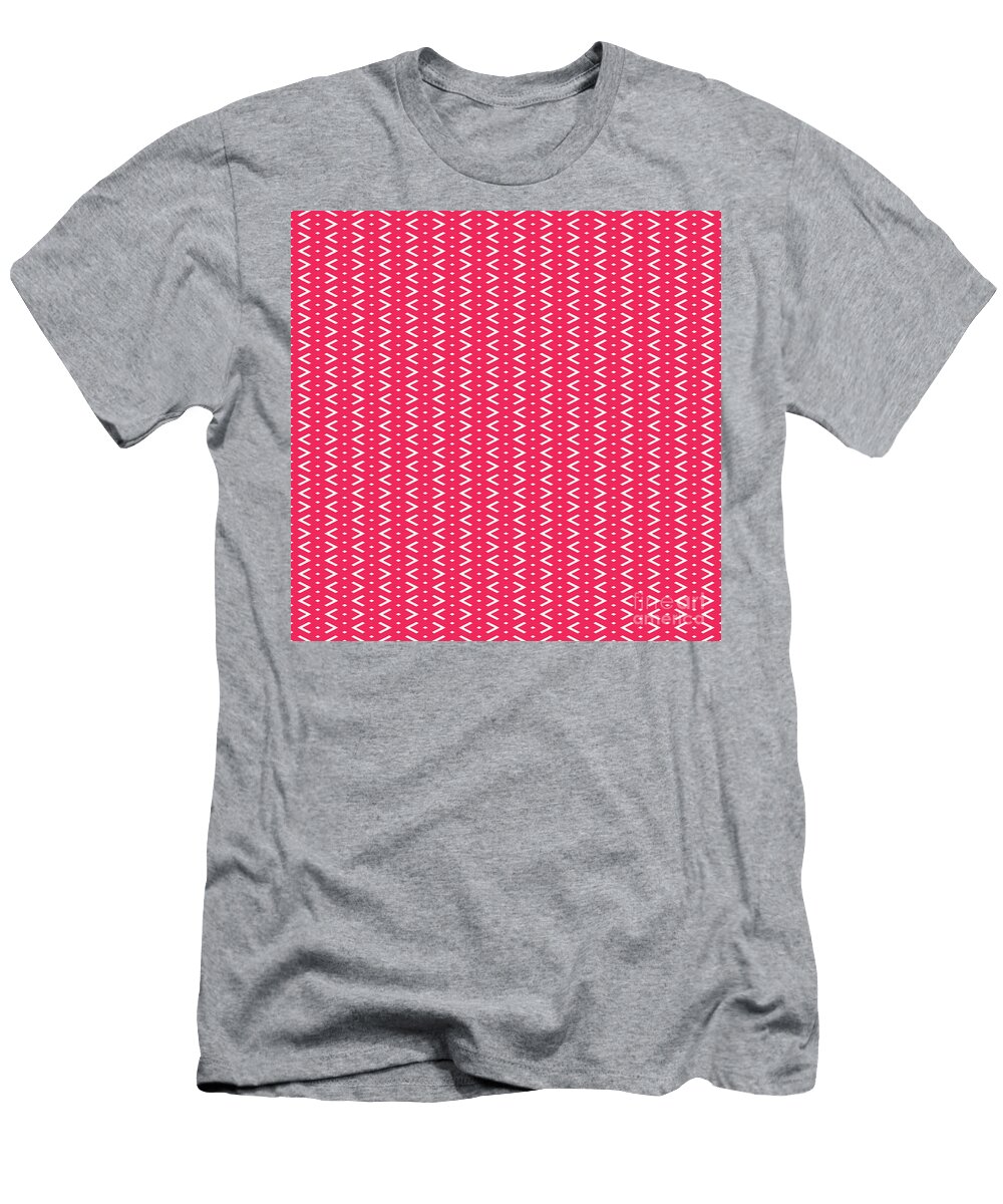 Inverse Chevron Diamond Dot Stripe Pattern in Eggshell White and Ruby Pink N2636 Holy Rock Design T-Shirt
