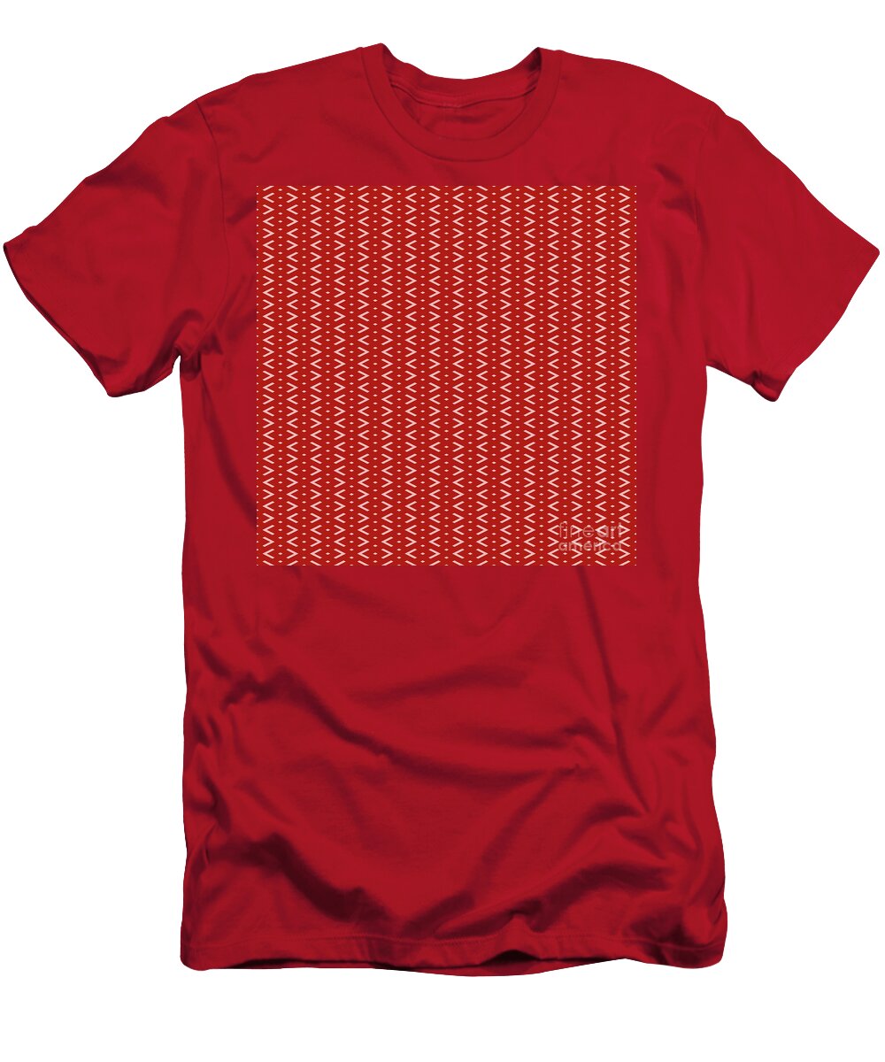 Inverse Chevron Diamond Dot Stripe Pattern in Light Coral and Venetian Red N3069 Holy Rock Design T-Shirt