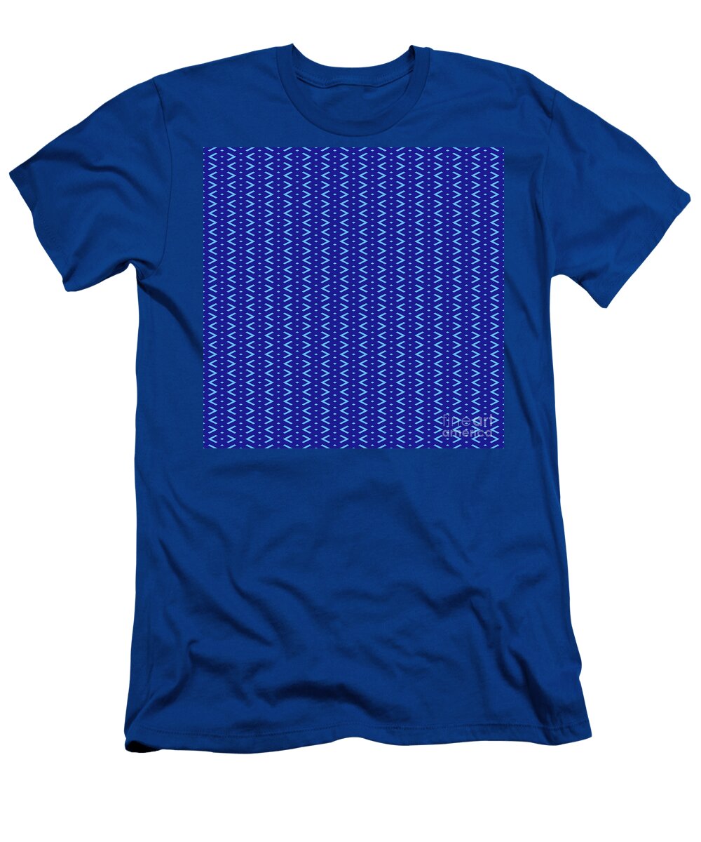 Inverse Chevron Diamond Dot Stripe Pattern in Summer Sky and Ultramarine Blue N2811 Holy Rock Design T-Shirt