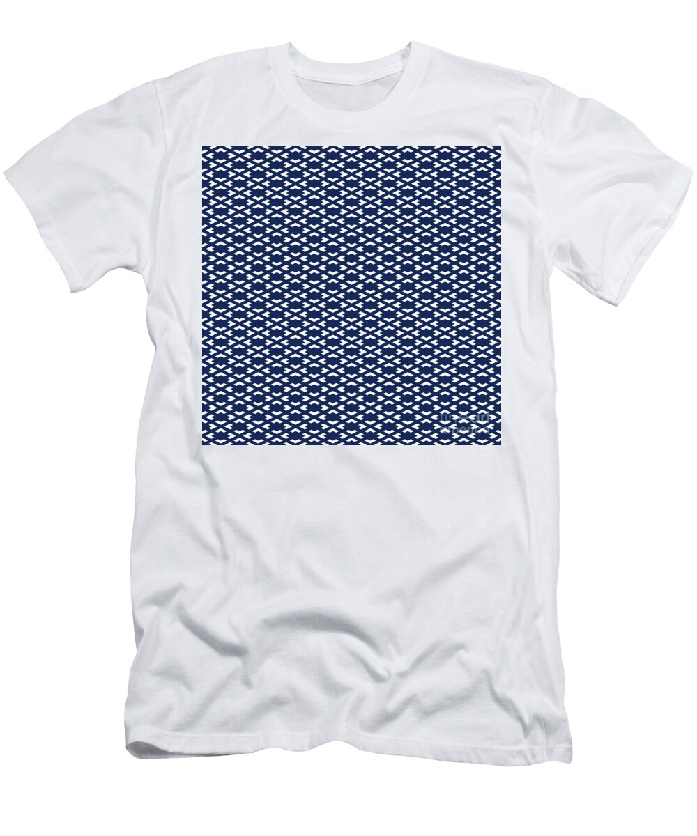 Inverse Heavy Chevron Diamond Pattern in Soft White and Navy Blue N3028 Holy Rock Design T-Shirt