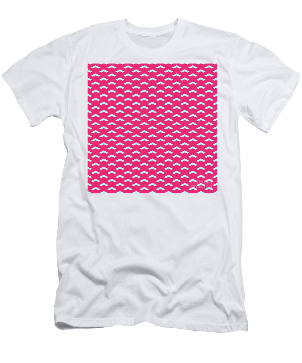 Inverse Heavy Upward Chevron Pattern in Light Aqua and Raspberry Pink N2260 Holy Rock Design T-Shirt