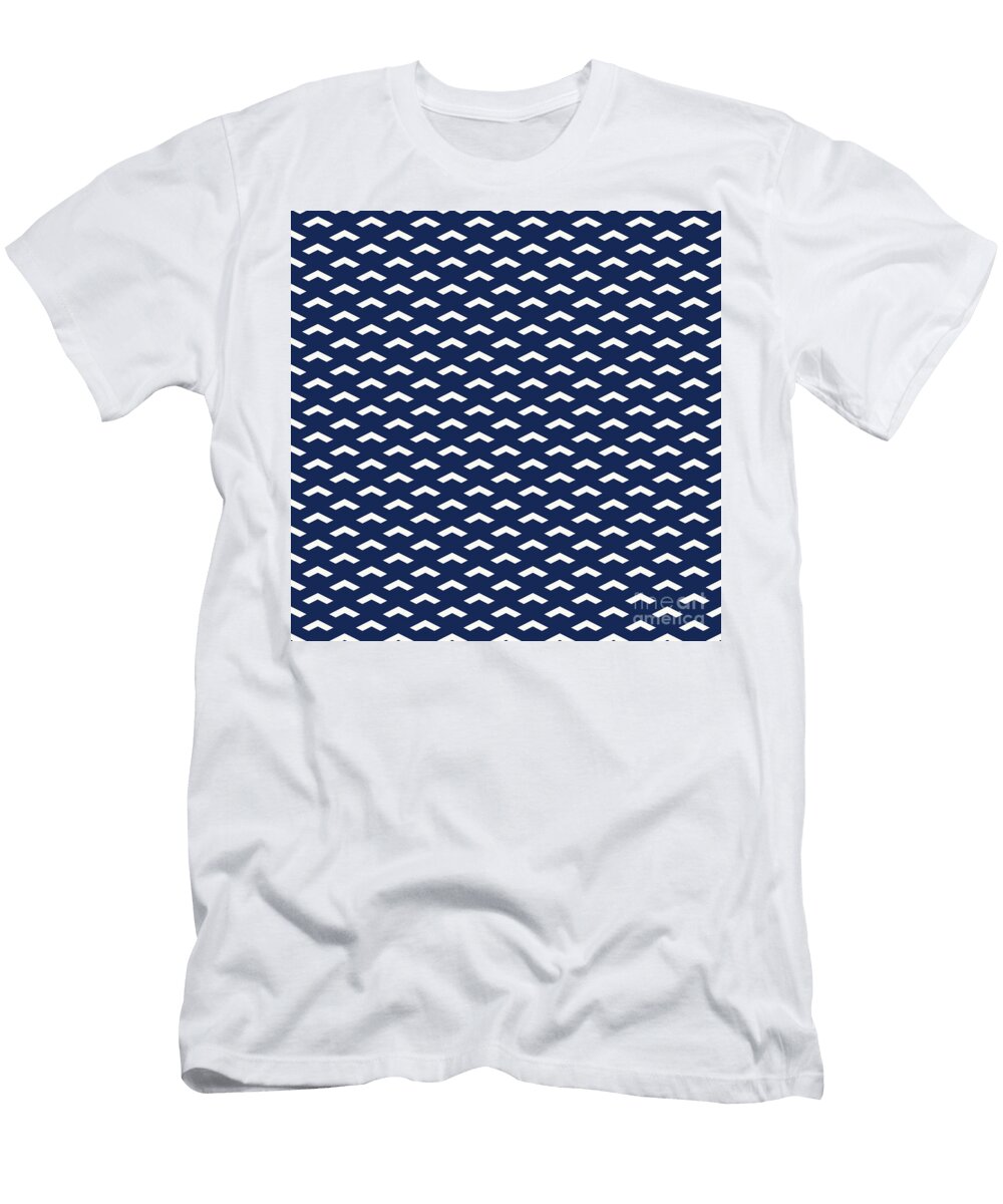 Inverse Heavy Upward Chevron Pattern in Soft White and Navy Blue N2779 Holy Rock Design T-Shirt