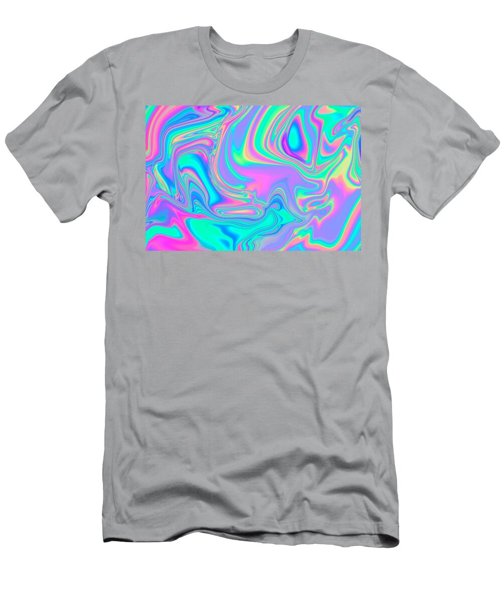 Iridescent Marbled Holographic Texture in Vibrant Neon and Pastel Colors Trippy and Distorted Image with Light Diffraction Effect in Psychedelic 80s 90s Vaporwave Style Julien T-Shirt