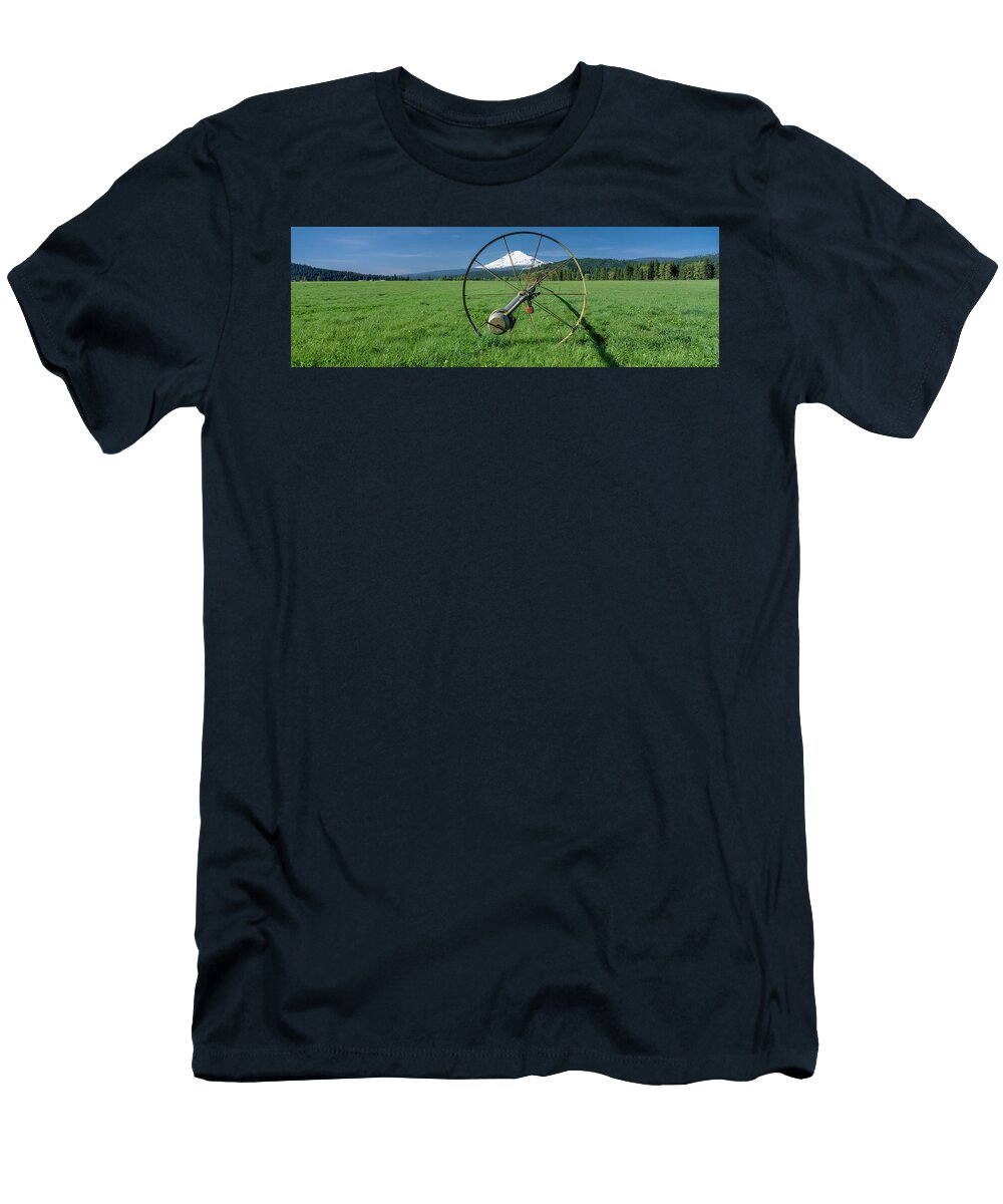 Irrigation System in a Green Pasture in Spring Trout Lake Klickitat County Washington USA Panoramic Images T-Shirt