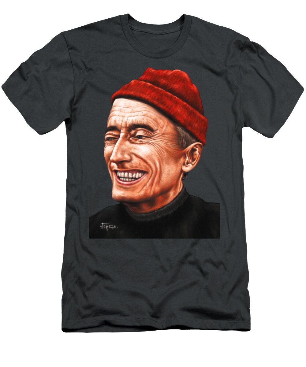 Jacques Jack Cousteau Portrait Oil on Velvet By Jorge Torrones Jorge Terrones T-Shirt