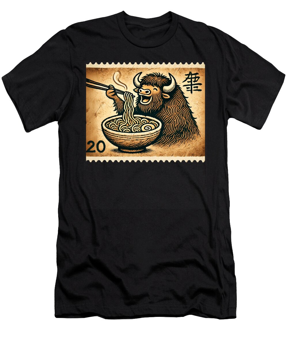 Japanese Cave Art Postage Stamp Noodles Bison Maisie Jackson T-Shirt