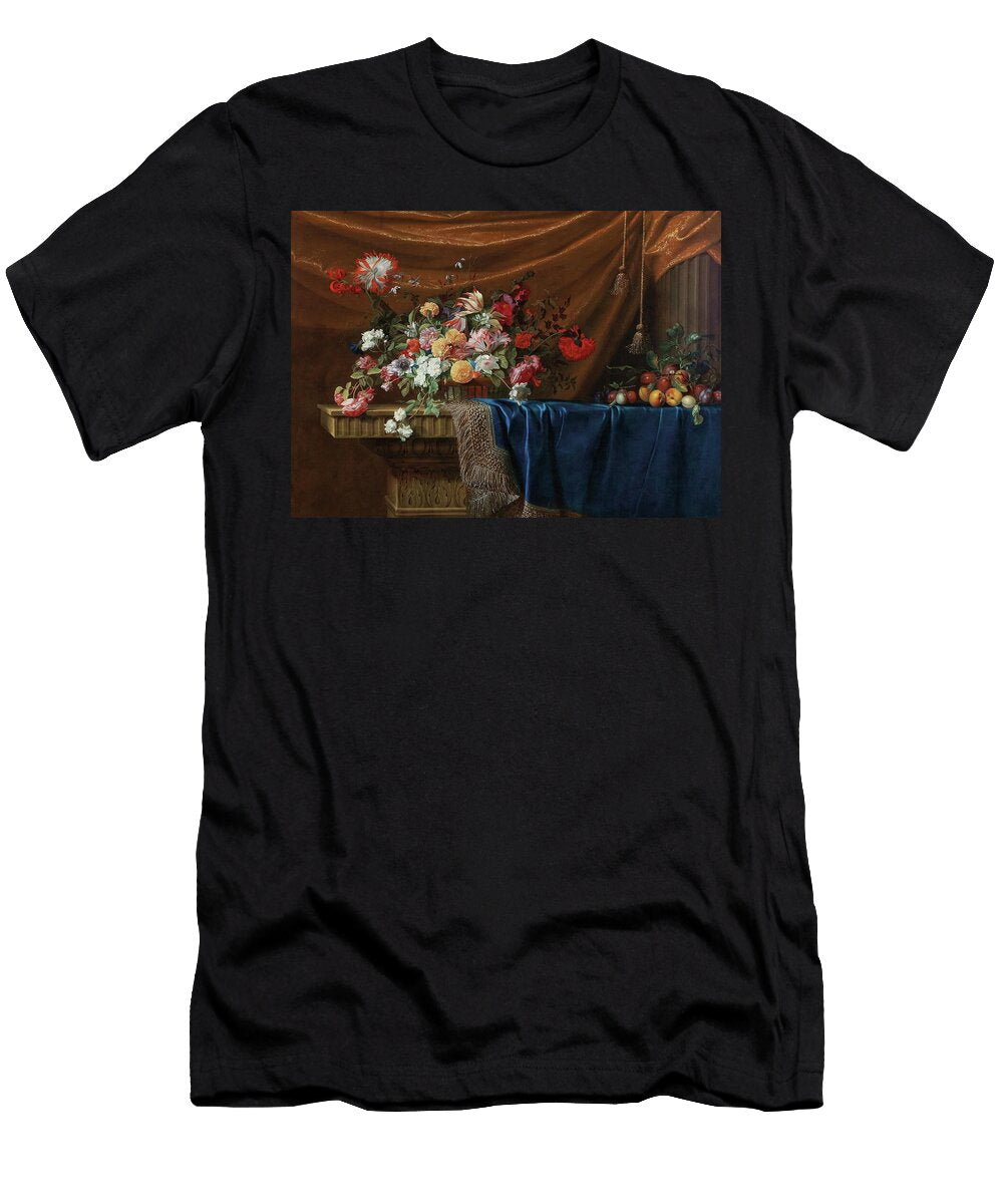 Jean Michel Picart a Still Life of a Basket of Flowers and a Mound of Fruit Motionage Designs T-Shirt