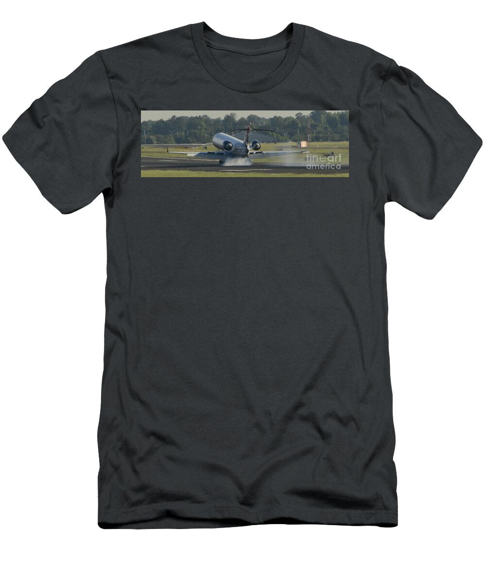 Jet Plane Landing on Runway with Tires Smoking David Oppenheimer T-Shirt