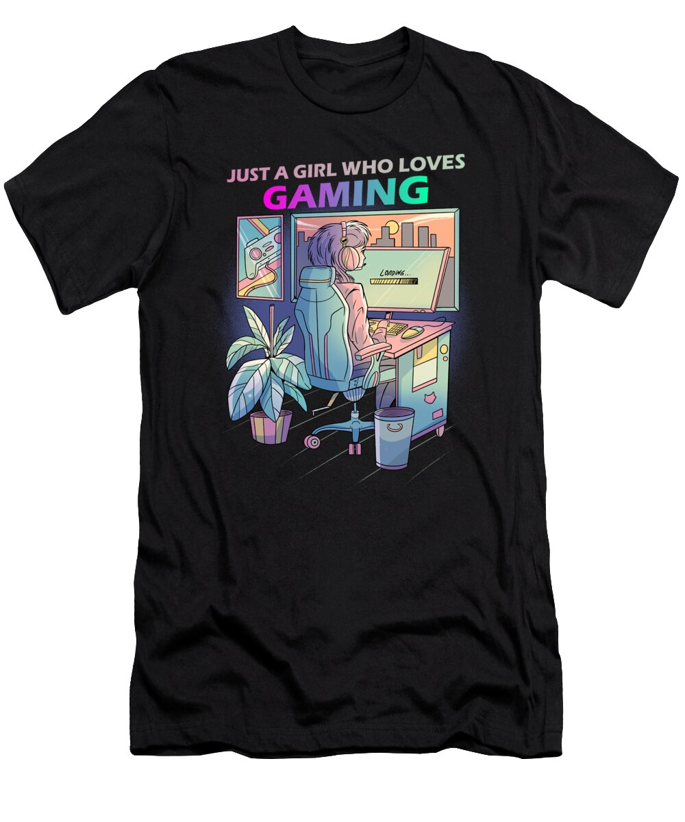 Just a Girl Who Loves Gaming Vaporwave Aesthetic Fuzius T-Shirt