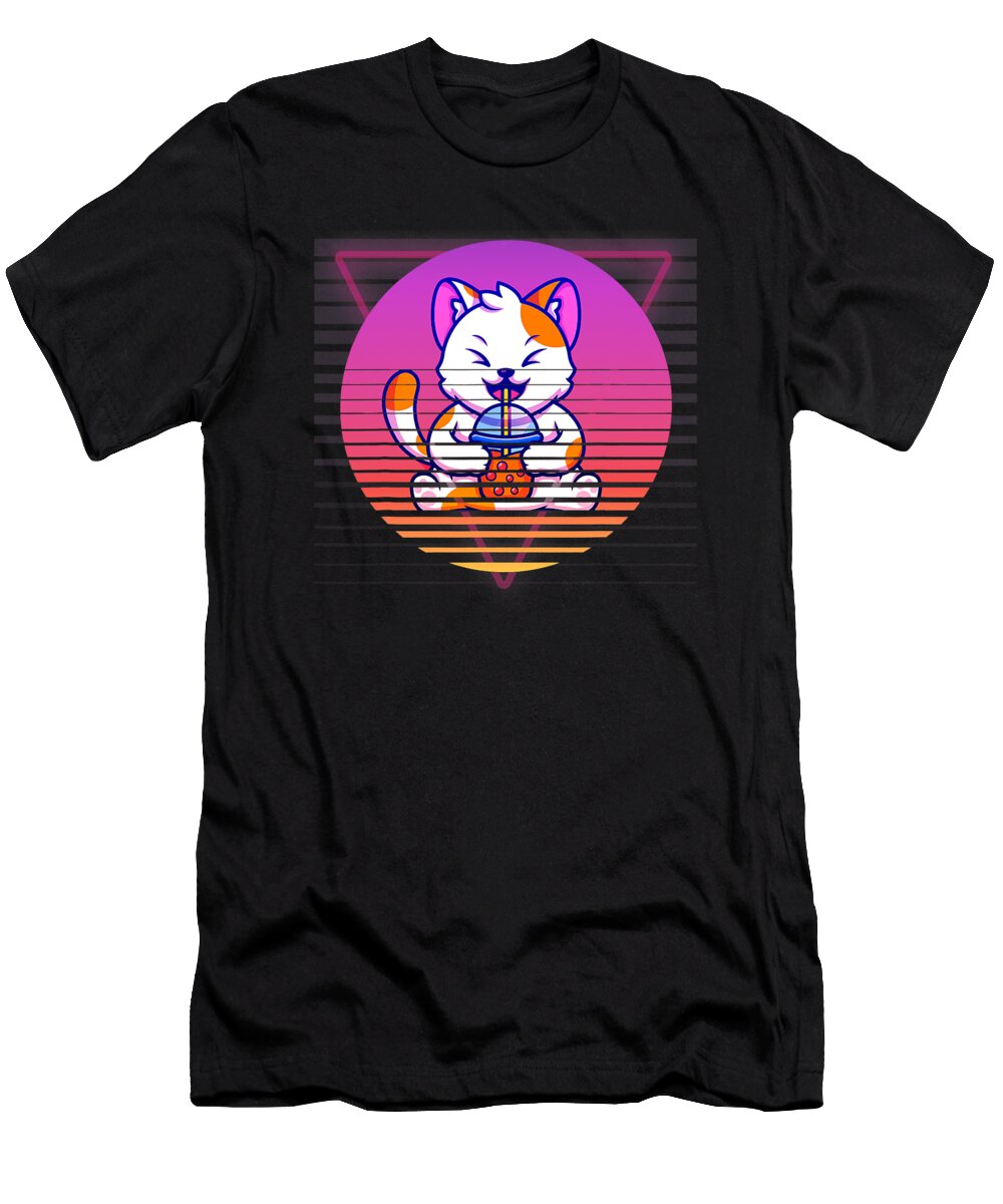 Kawaii Cat Anime Japanese Art Retro Vaporwave Tea Milk Boba Dhbubble T-Shirt