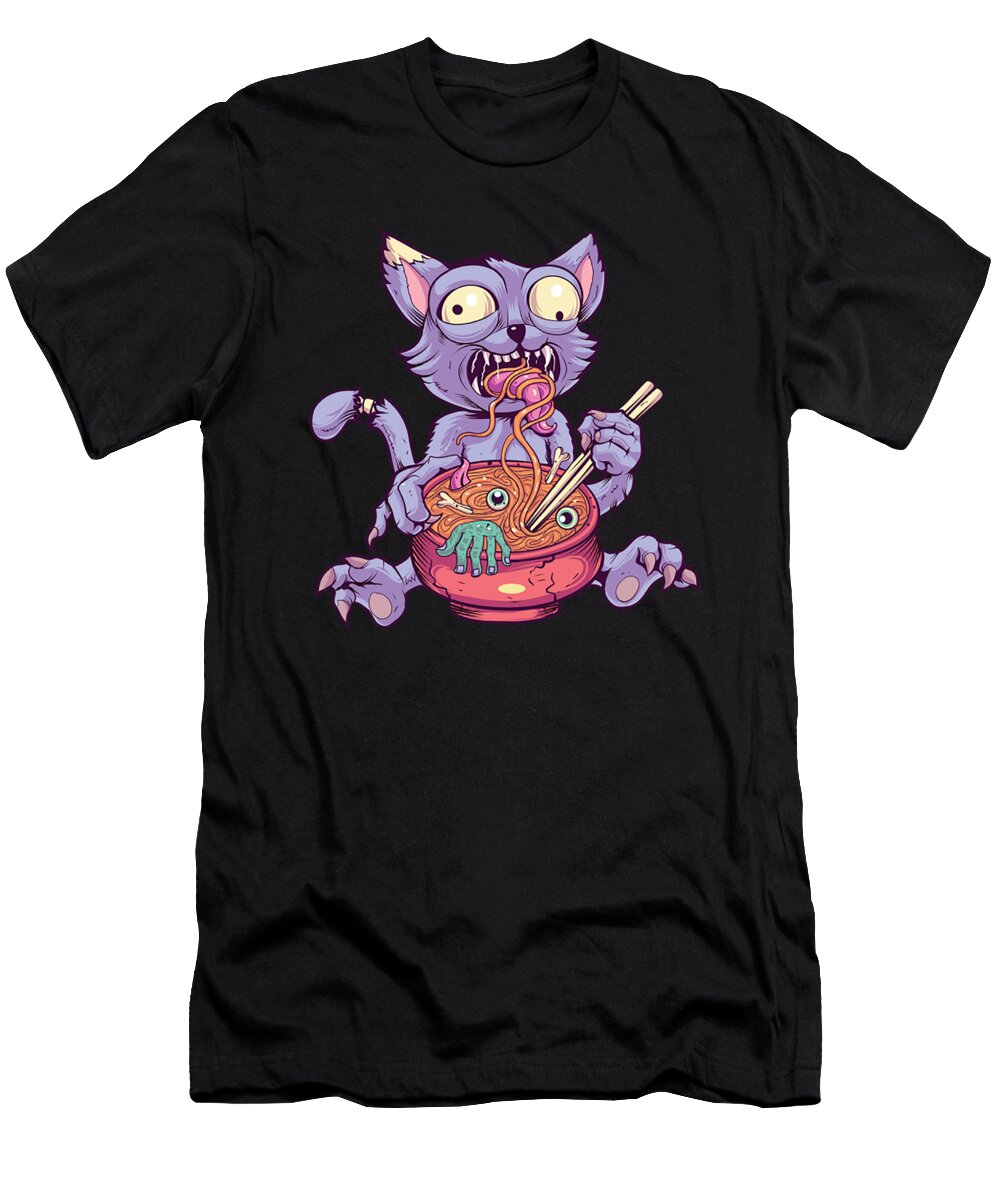 Kawaii Creepy Cat Eating Ramen Noodles Pastel Goth Aesthetic Ardi Ancah T-Shirt