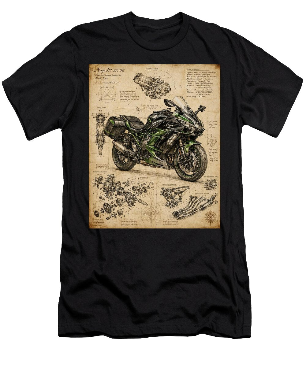 Kawasaki Ninja H2 Sx Se As a Renaissance Machine Frederick Vellani T-Shirt