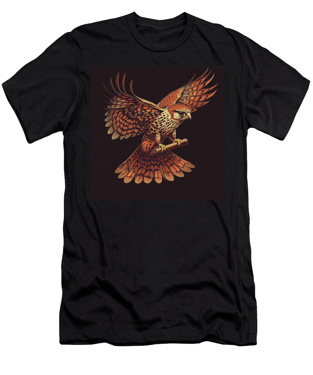 Kestrel Falcon in Flight Clutching a Stick Moore Pink T-Shirt