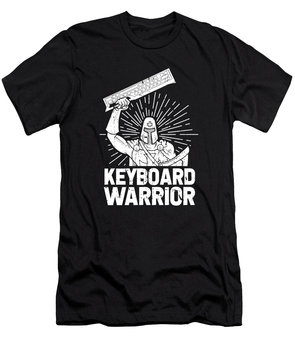 Keyboard Warrior Gamer Video Games Knight Keyboard Sword Crazy Squirrel T-Shirt