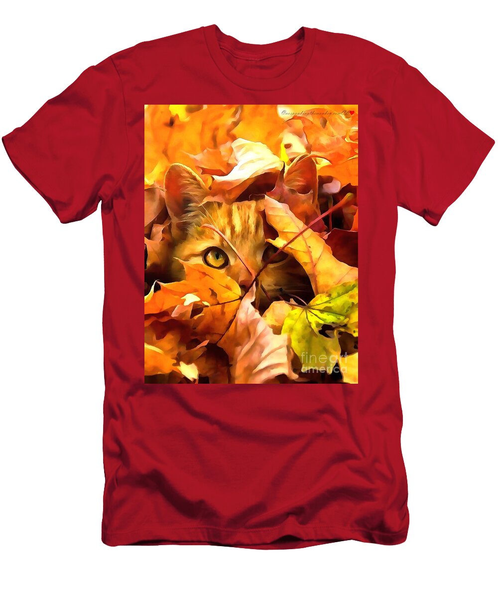 Kitten in the Autumn Leaves Catherine Lott T-Shirt