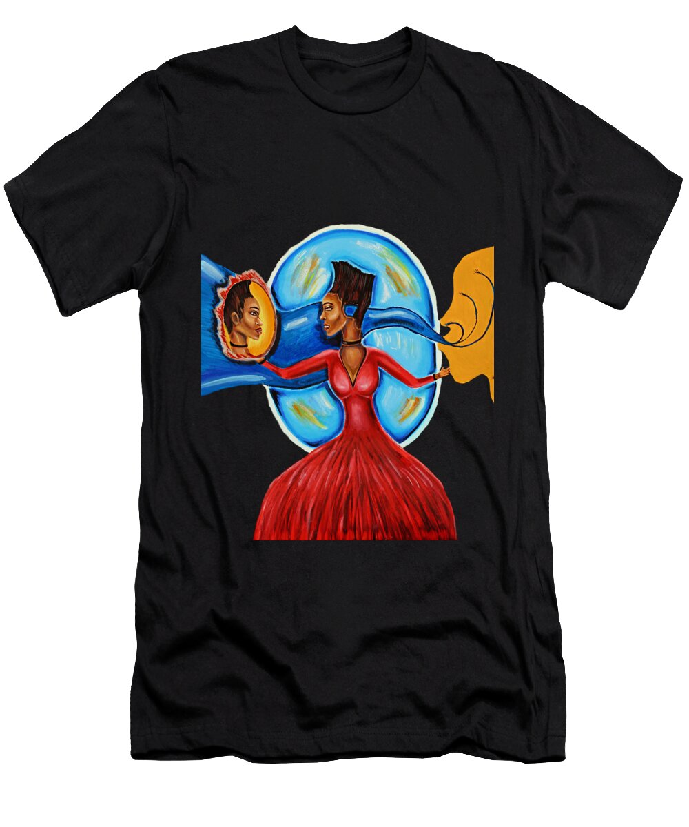 Lady in Red Abstract Art Afrocentric Goddess Art Print Mother Earth Ai P Nilson T-Shirt