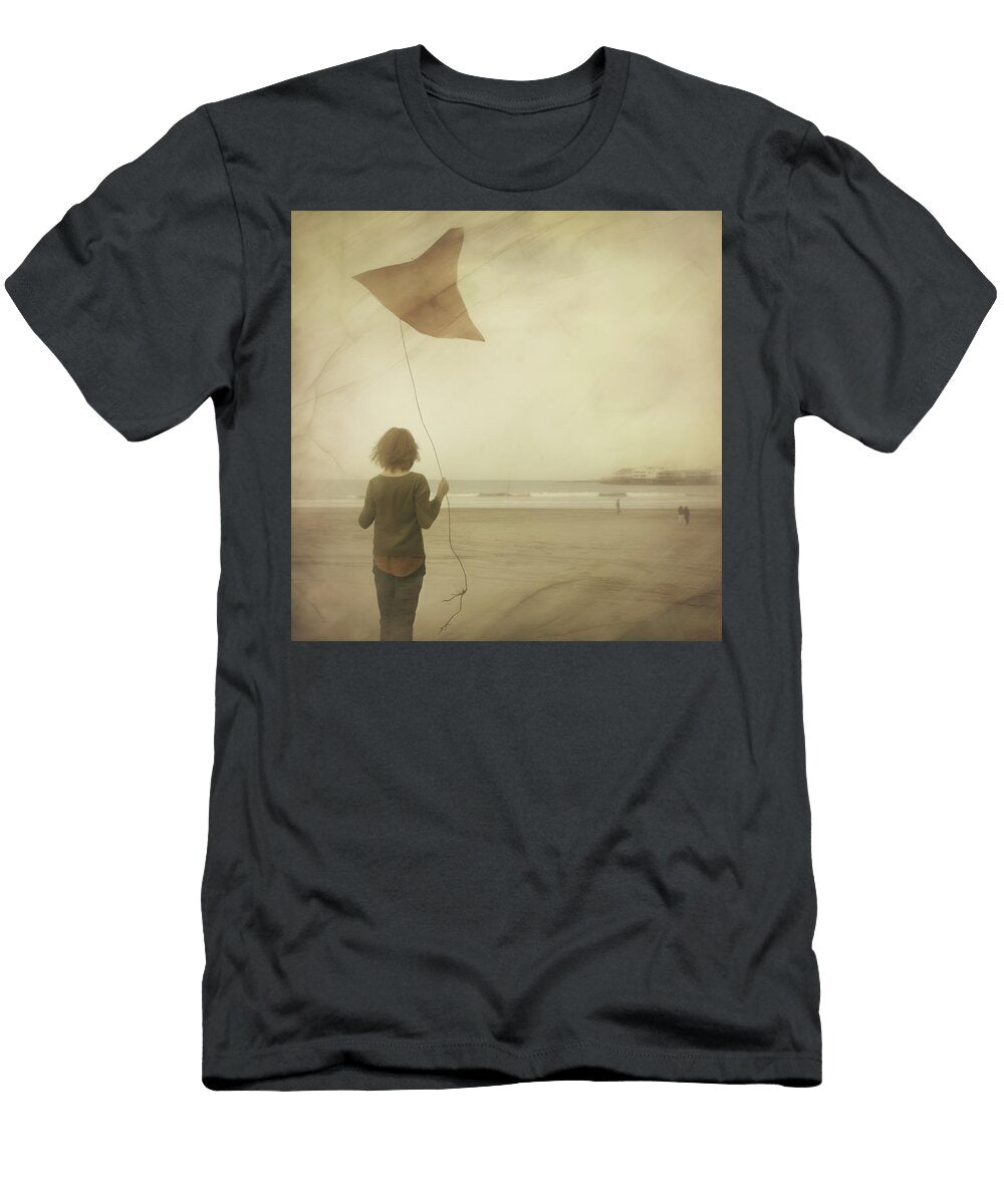 Lady with Sad Kite At the Beach Yopedro T-Shirt