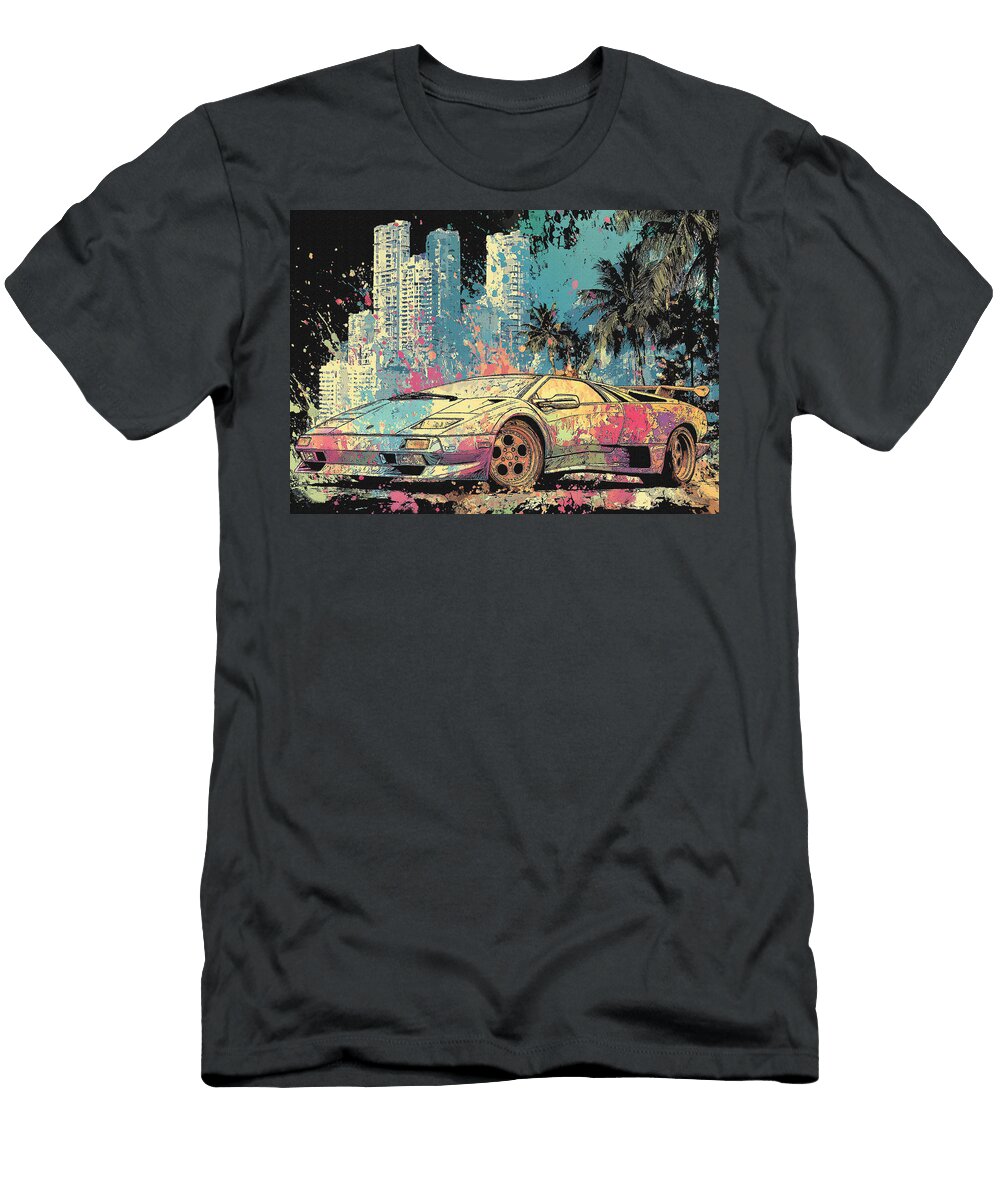 Lamborghini Diablo Italy Supercar Colorful City Car Art Jennifer Moore T-Shirt