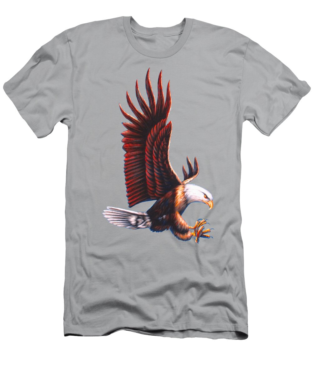 Landing North American Bald Eagle Oil on Black Velvet By Jorge Torrones Jorge Terrones T-Shirt