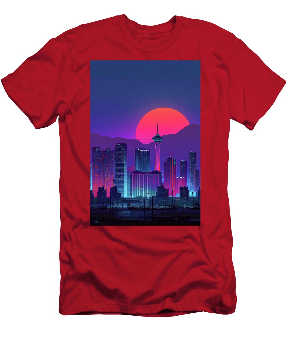 Las Vegas Neon Skyline Retro Futuristic Sunset Cityscape Skylinevistas T-Shirt