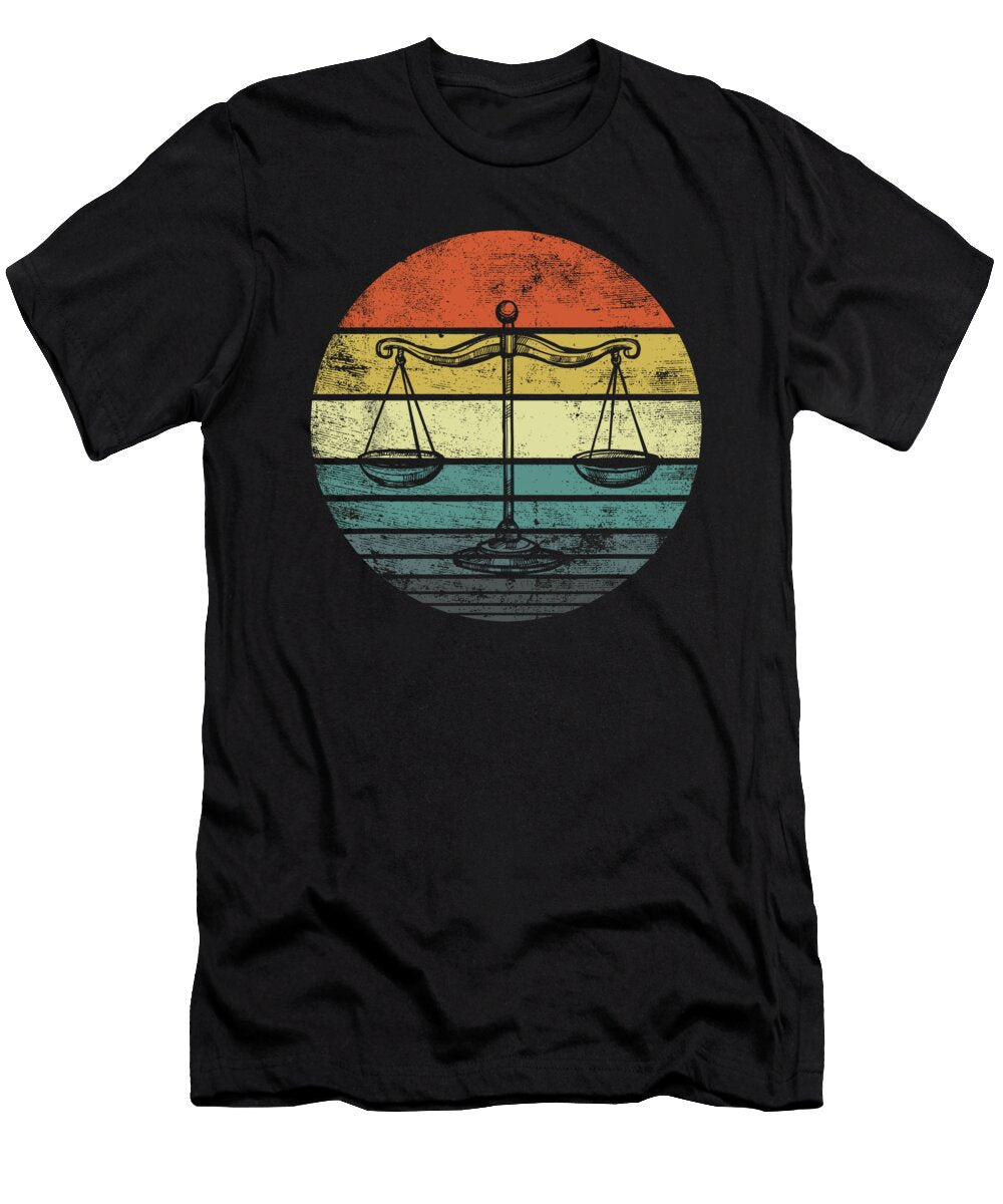 Lawyer Gift Retro Sunset Scale of Justice Student Law School 1 T-Shirt