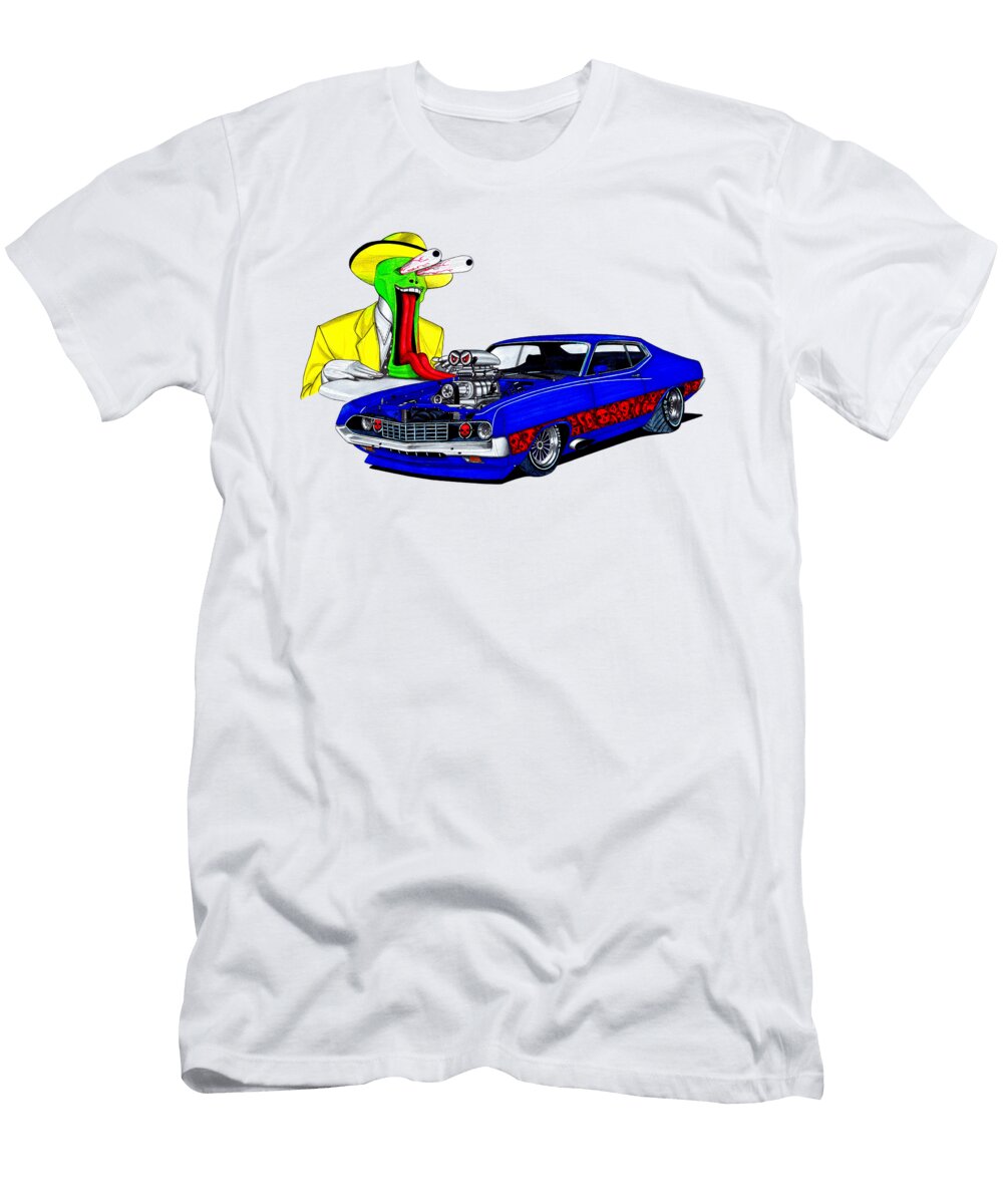 Legendary American Muscle Car Ford Torino Coupe V8 Supercharged Superhero the Mask Jim Carrey Vladyslav Shapovalenko T-Shirt