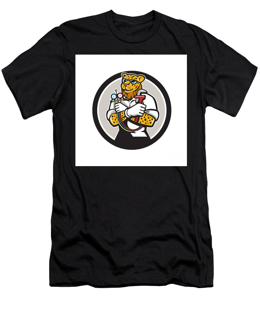 Leopard Heating Specialist Mechanic Circle Cartoon Aloysius Patrimonio T-Shirt