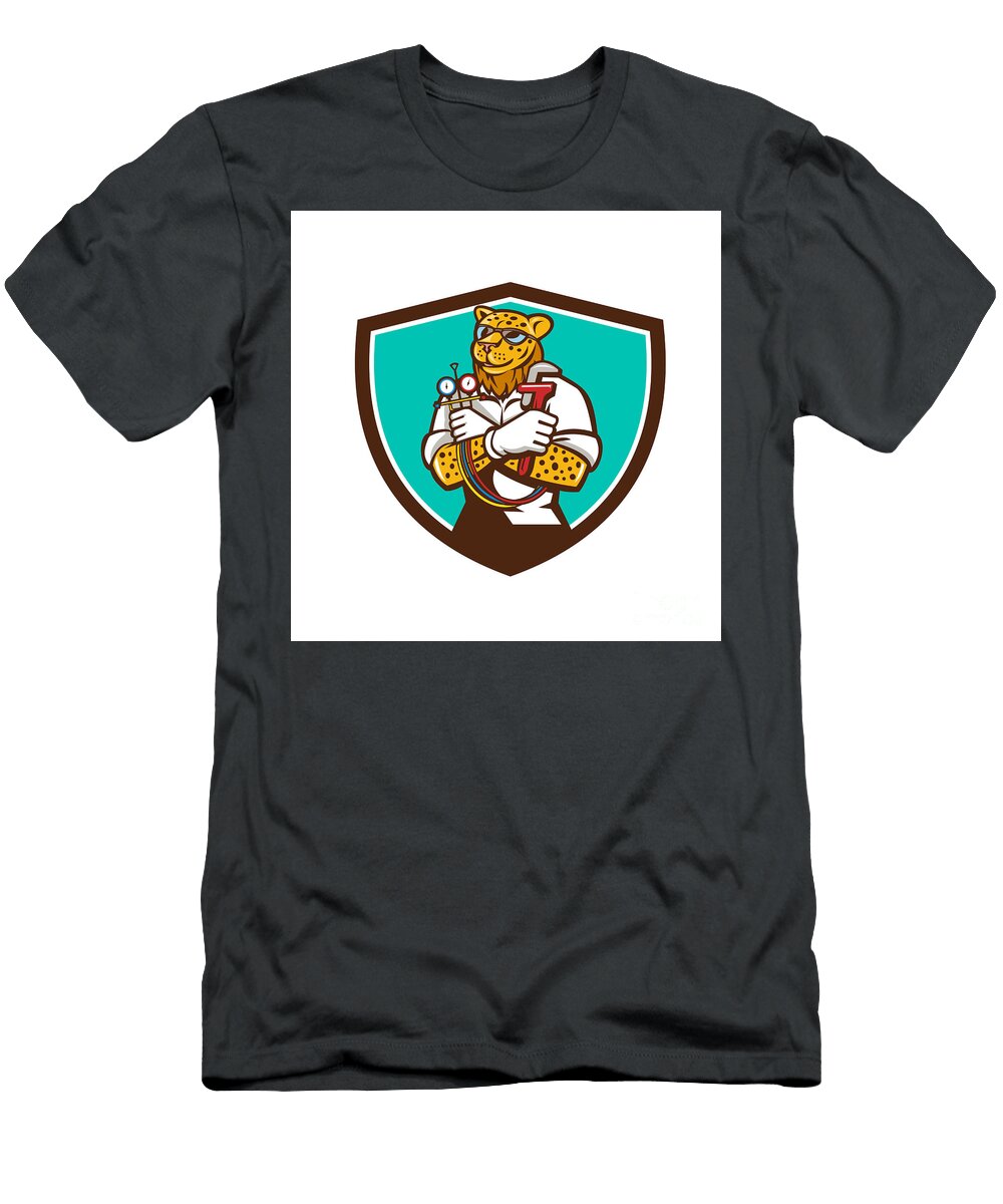 Leopard Heating Specialist Mechanic Shield Cartoon Aloysius Patrimonio T-Shirt