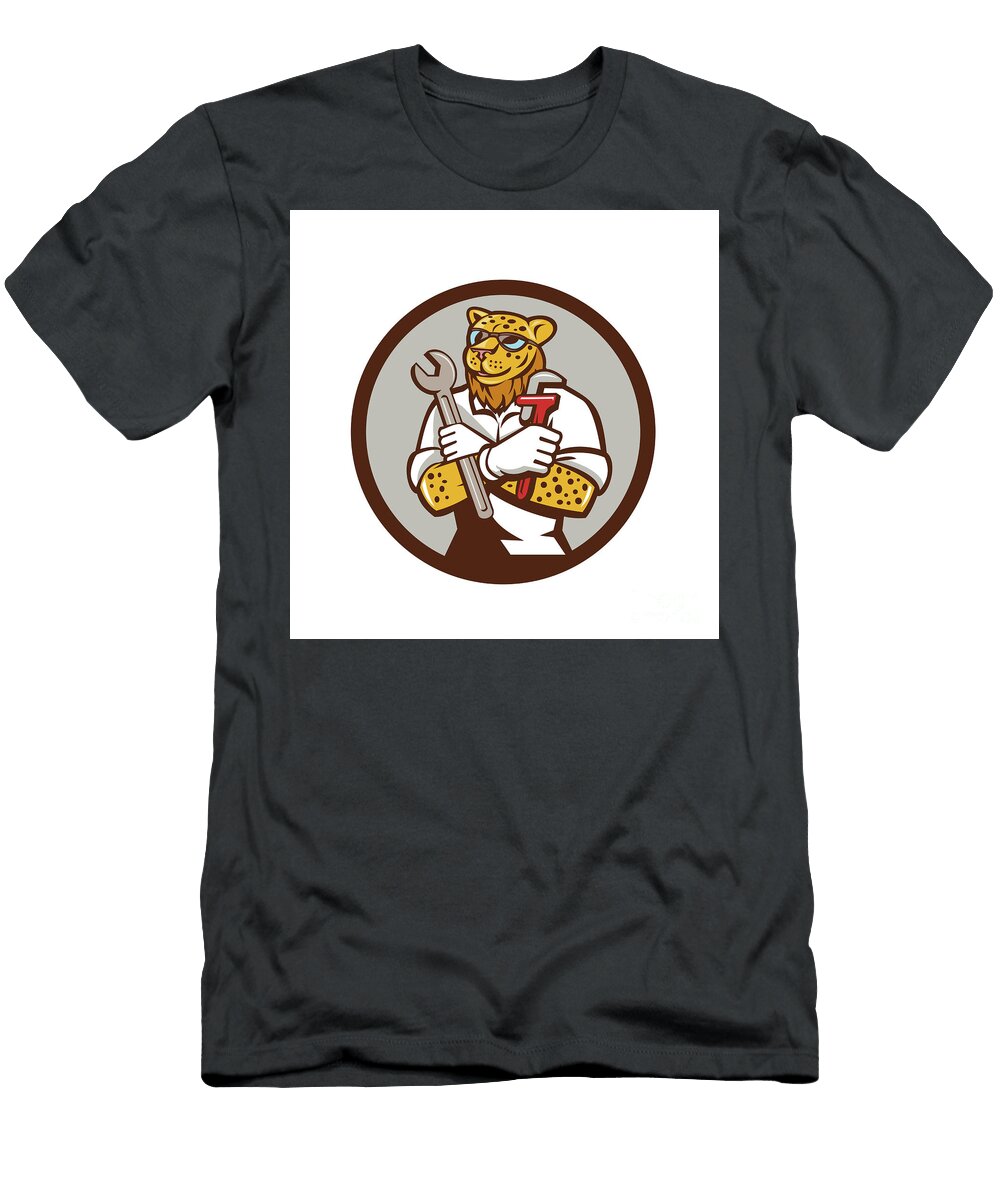 Leopard Mechanic Spanner Monkey Wrench Circle Cartoon Aloysius Patrimonio T-Shirt