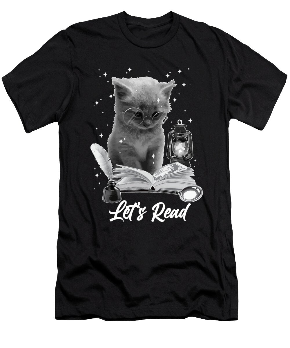 Lets Read Summer Reading Bookish Teacher Cat Reading a Book Maximus Designs T-Shirt