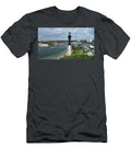Lighthouse Overlooking Coastal Town Drone Overwatch Solutions T-Shirt