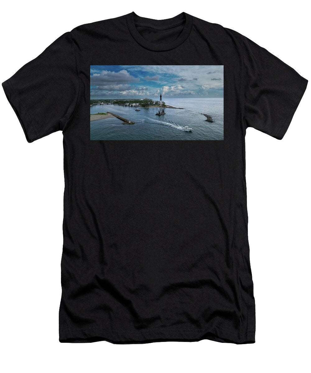 Lighthouse Overlooking Coastal Waters Drone Overwatch Solutions T-Shirt