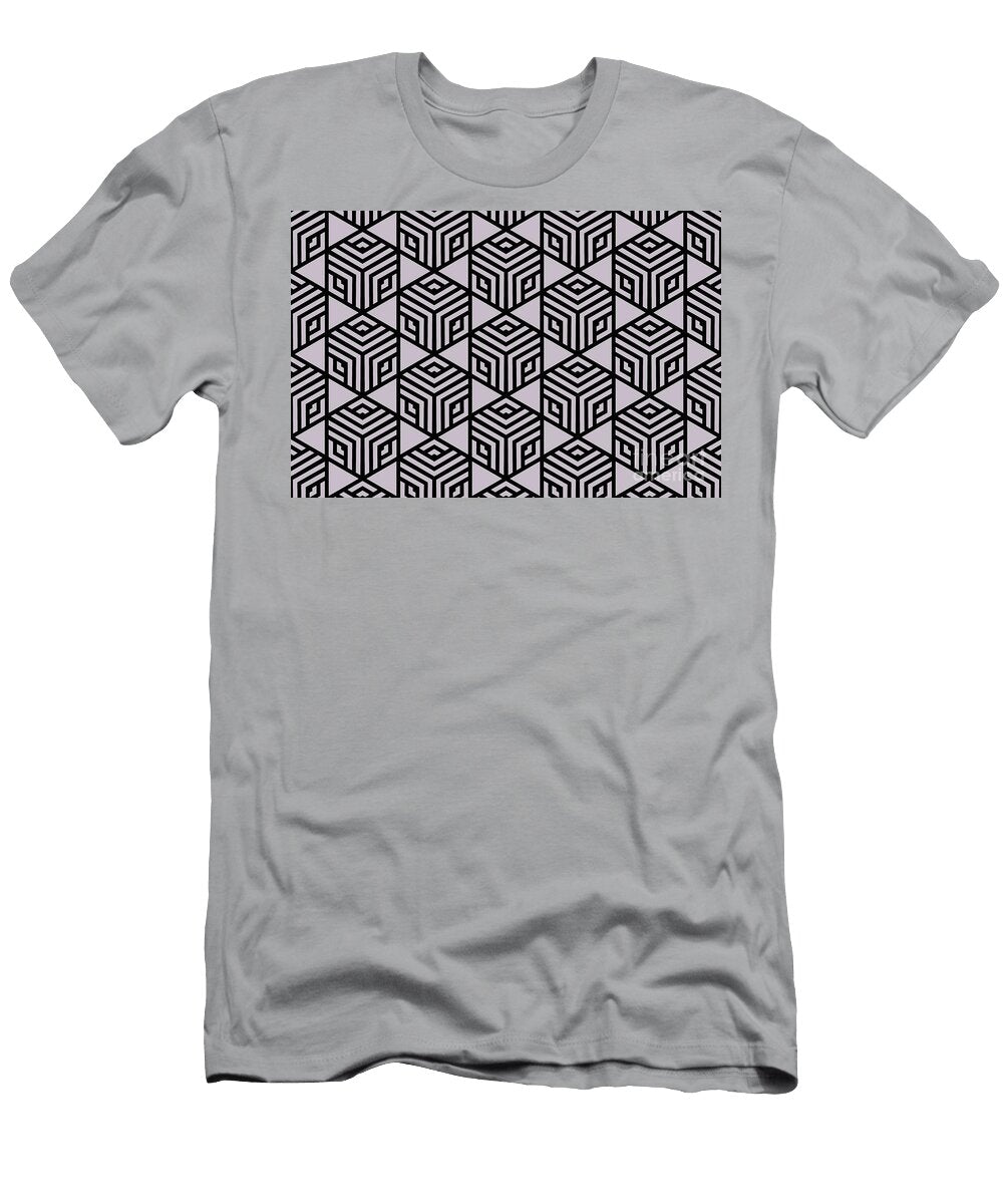 Lilac and Black Modern Stripe Cube Tile Pattern Petite Pattern Minimal Graphic Designs T-Shirt