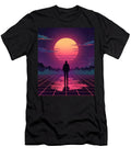 Lone Figure on Vaporwave Grid Staring At Neon Sun Hakim Degou T-Shirt