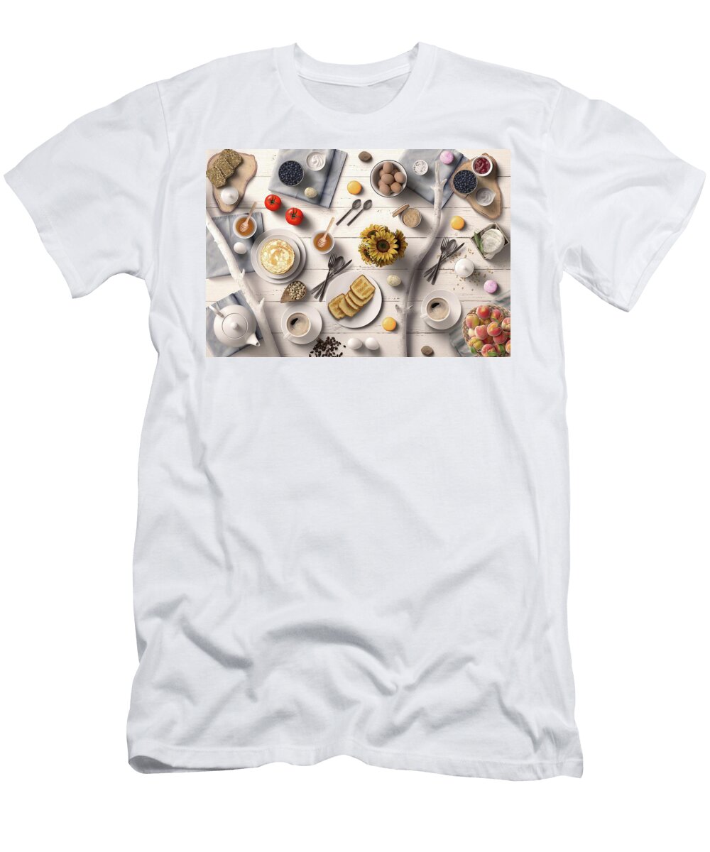 Lovely Breakfast with Pancakes Honey Toast Eggs and Berries Johanna Hurmerinta T-Shirt