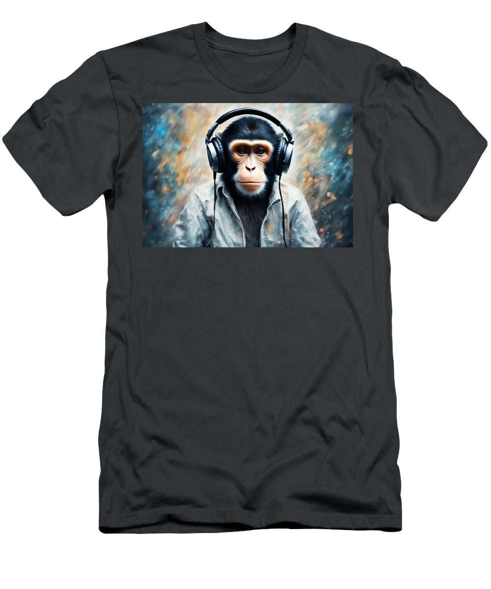 Made Headphones Technology Abstract Painting Monkey Art Graffiti Street Paint Drawing Illustration Earphones Splatter Animal Colours Music DJ Headset Wireless Wafe Akkash T-Shirt