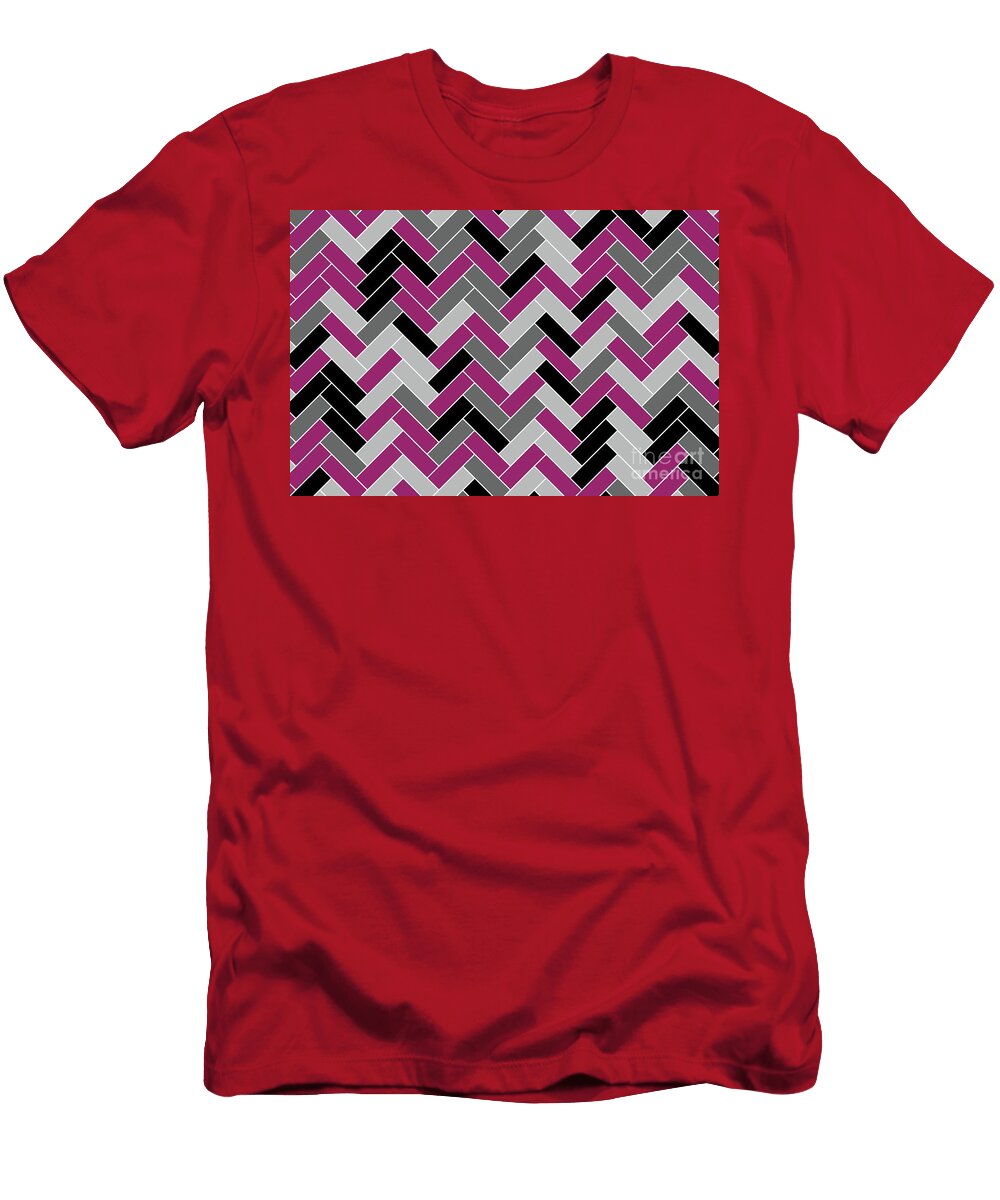 Magenta Gray Black and White Herringbone Pattern Petite Pattern Minimal Graphic Designs T-Shirt