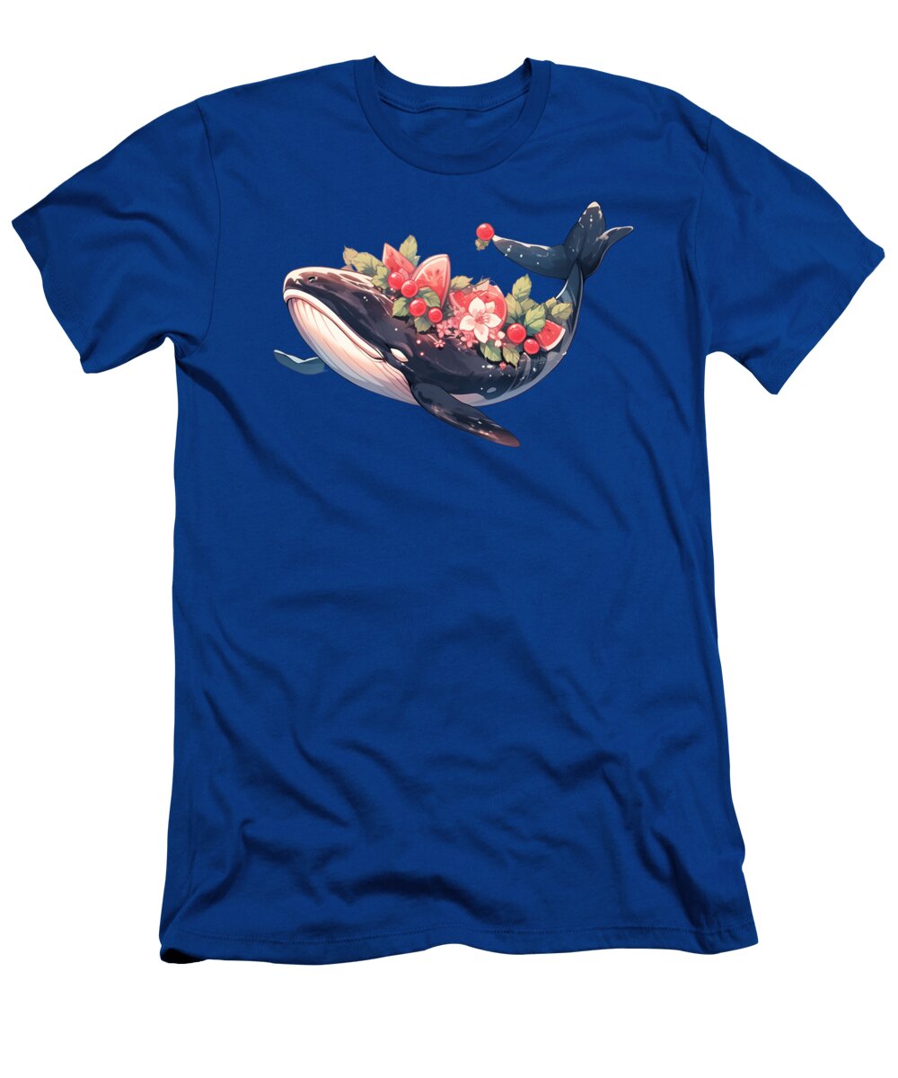 Magnificent Whale with Fruits and Flowers Licensed Ai Art T-Shirt