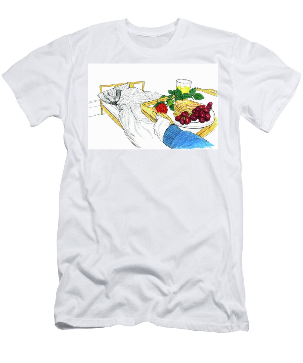 Man Bringing Tray with Breakfast in Bed Ikon Ikon Images T-Shirt