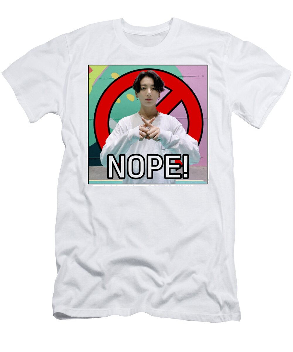 Man Gesturing No Against Red Circle with Nope Text Falling White T-Shirt