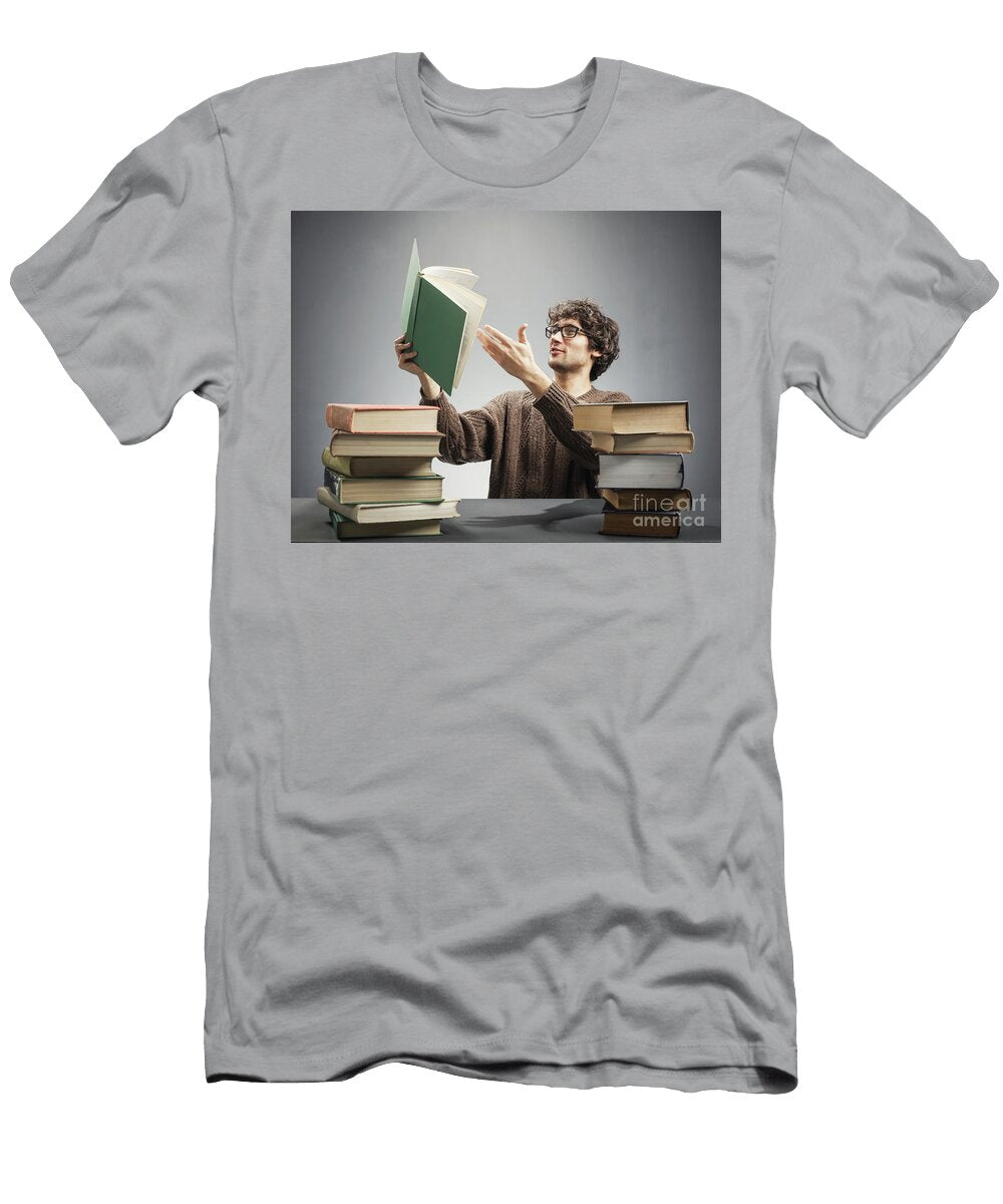 Man Holding a Book Making a Discovery Michal Bednarek T-Shirt