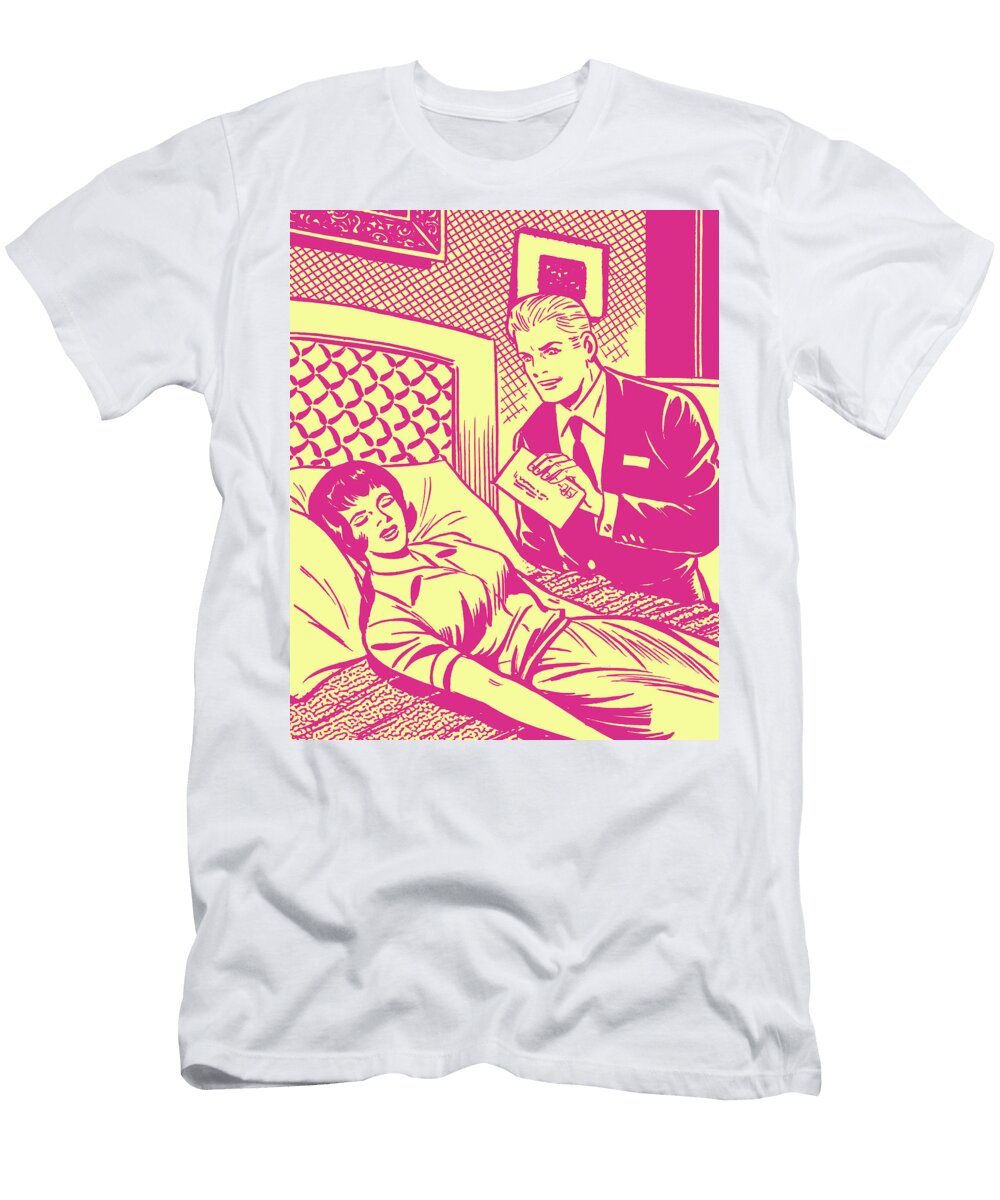 Man Holding Letter Over Sleeping Woman Csa Images T-Shirt