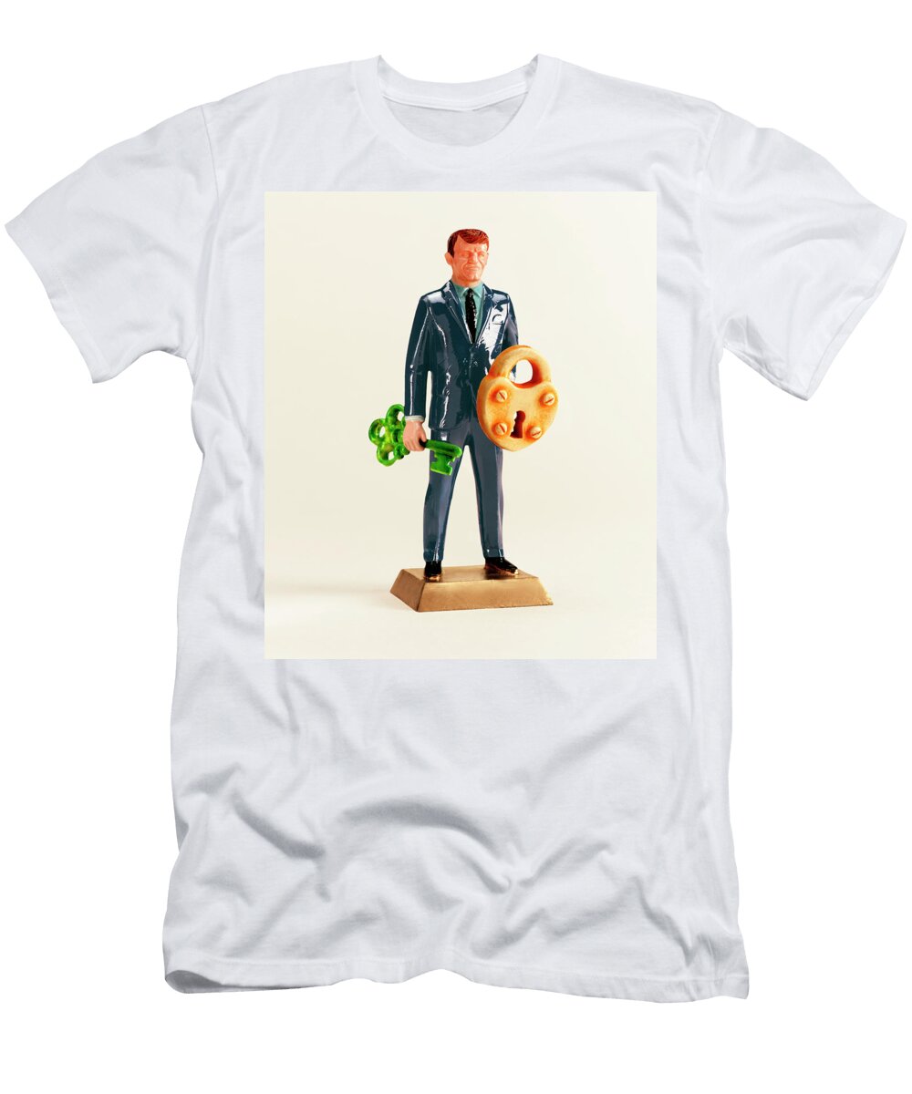 Man Holding Lock and Key Csa Images T-Shirt